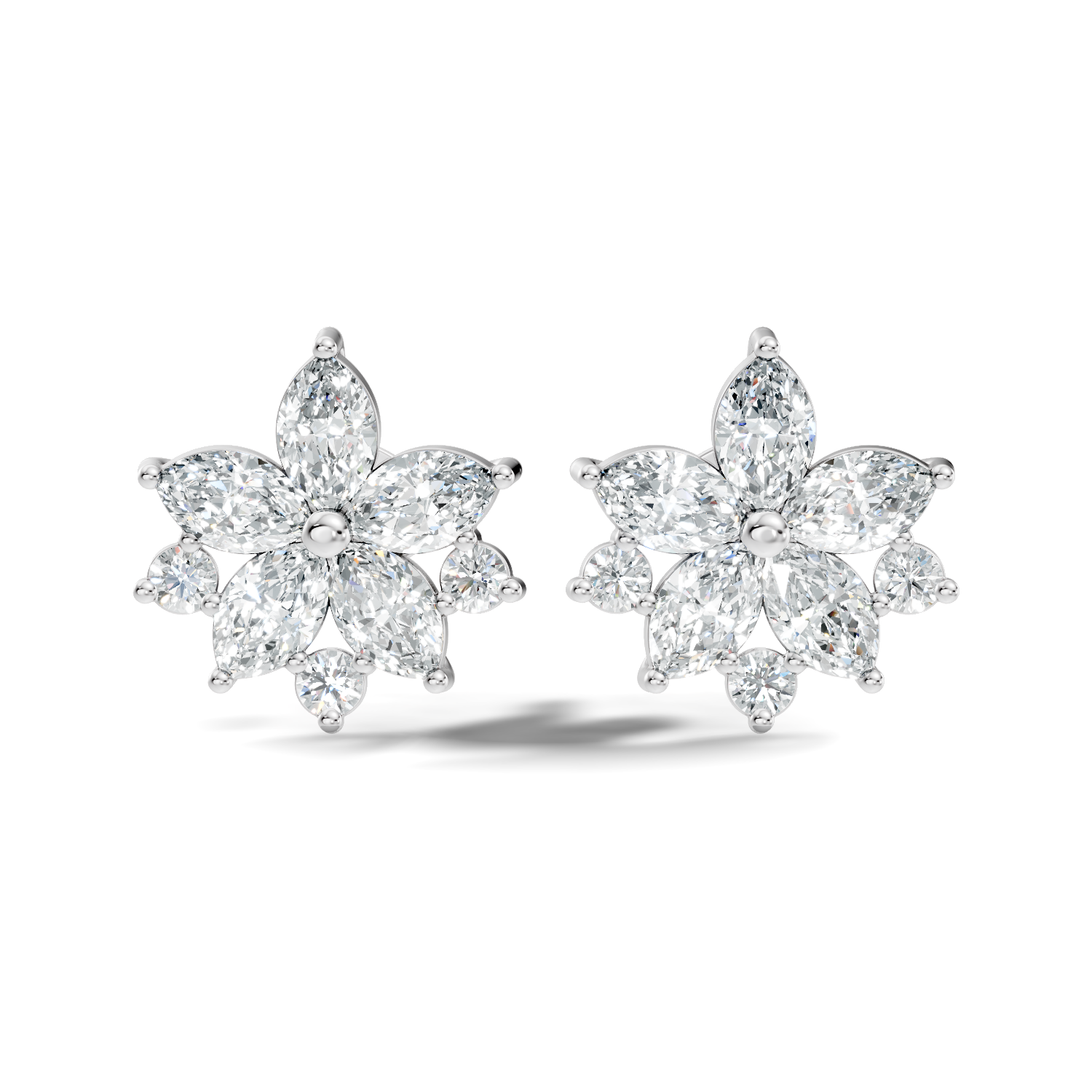 Marquise & Round Cut Lotus Blossom Cluster Stud