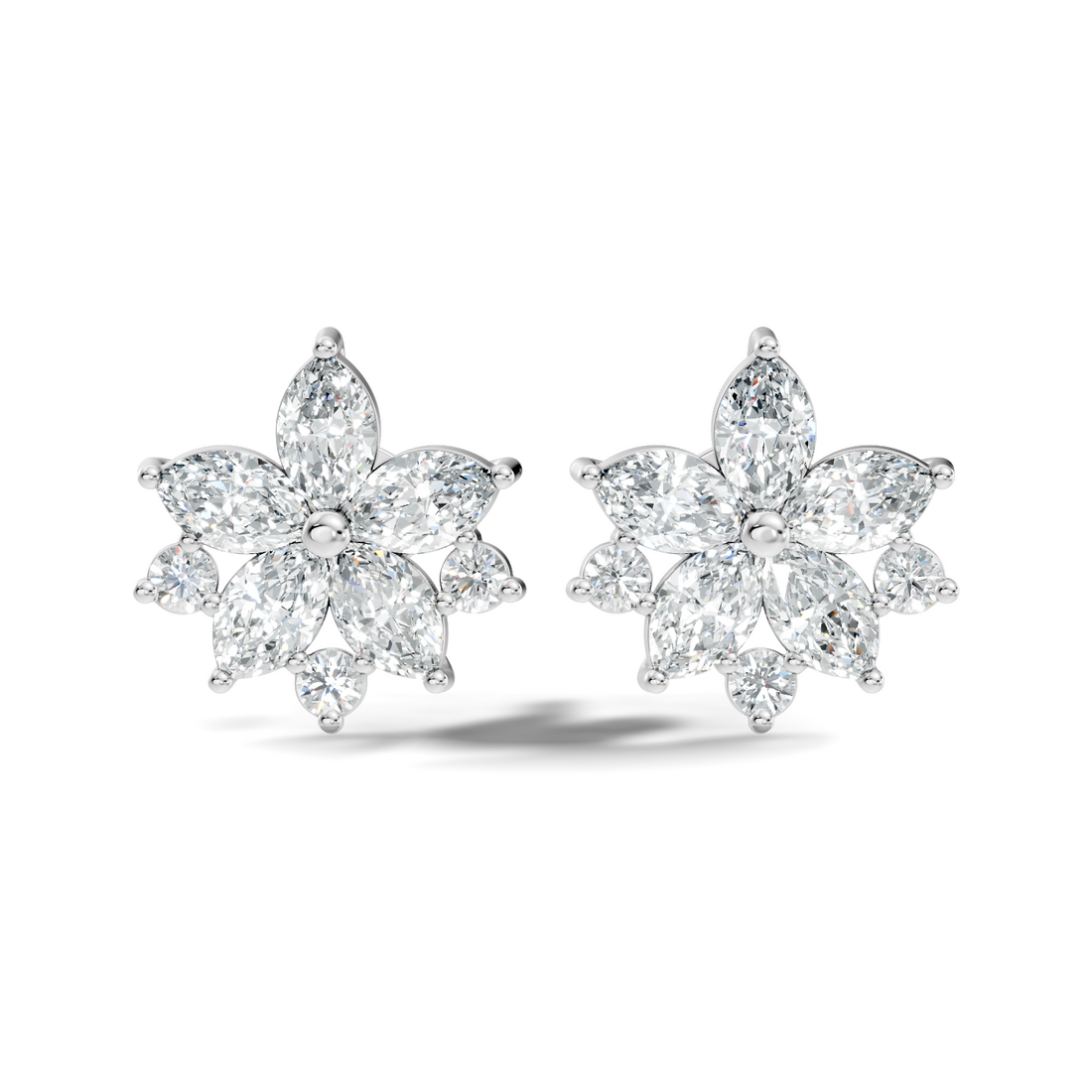 Marquise & Round Cut Lotus Blossom Cluster Stud