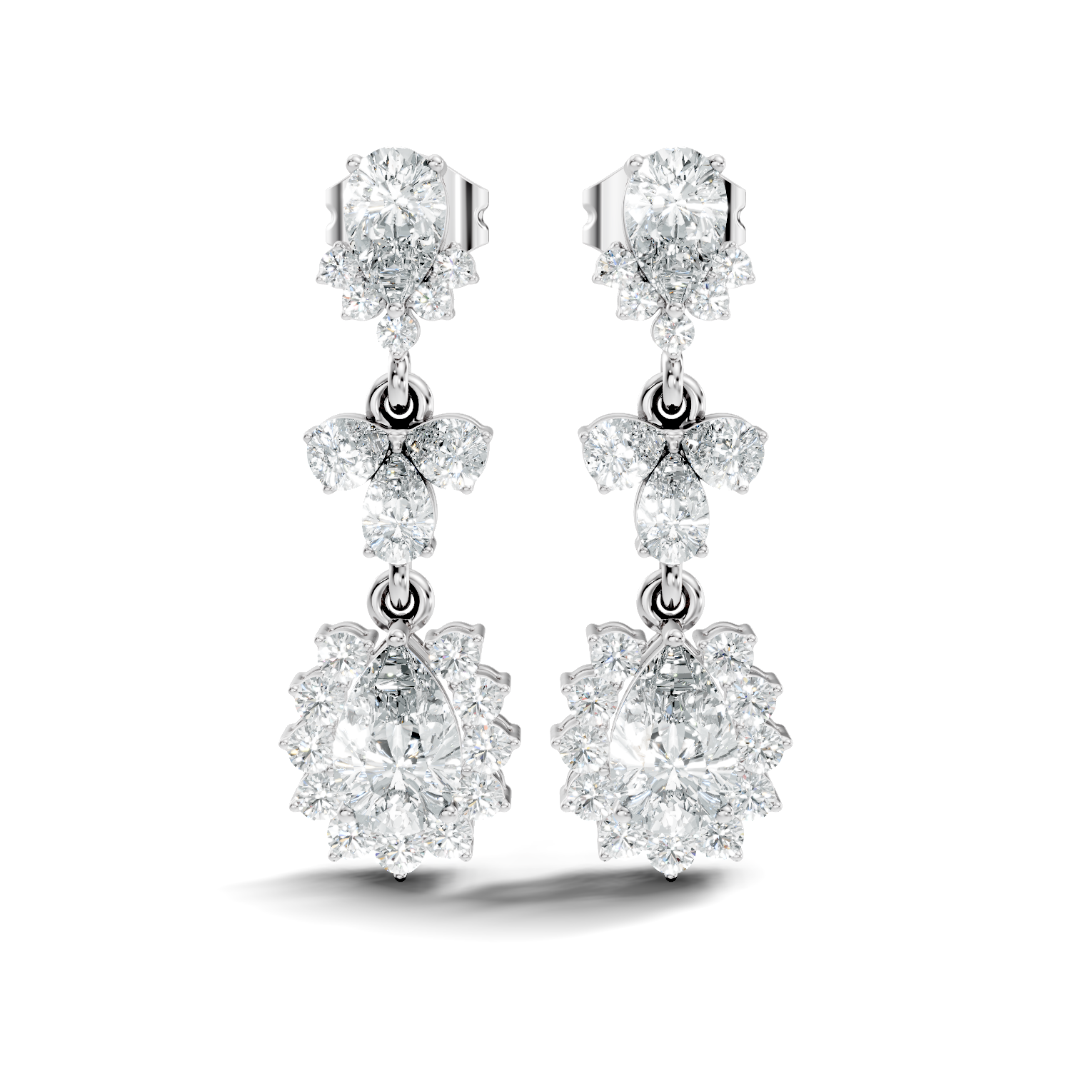 Pear & Oval Halo Diamond Articulated Drop Earrings