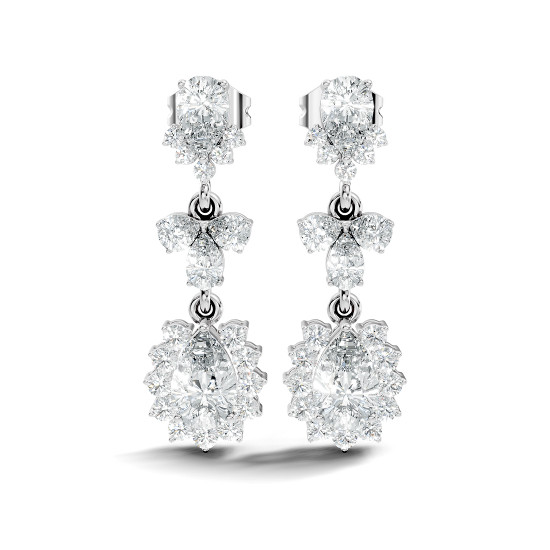 Pear & Oval Halo Diamond Articulated Drop Earrings