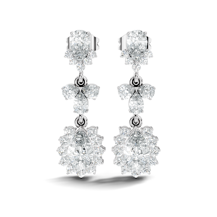 Pear & Oval Halo Diamond Articulated Drop Earrings