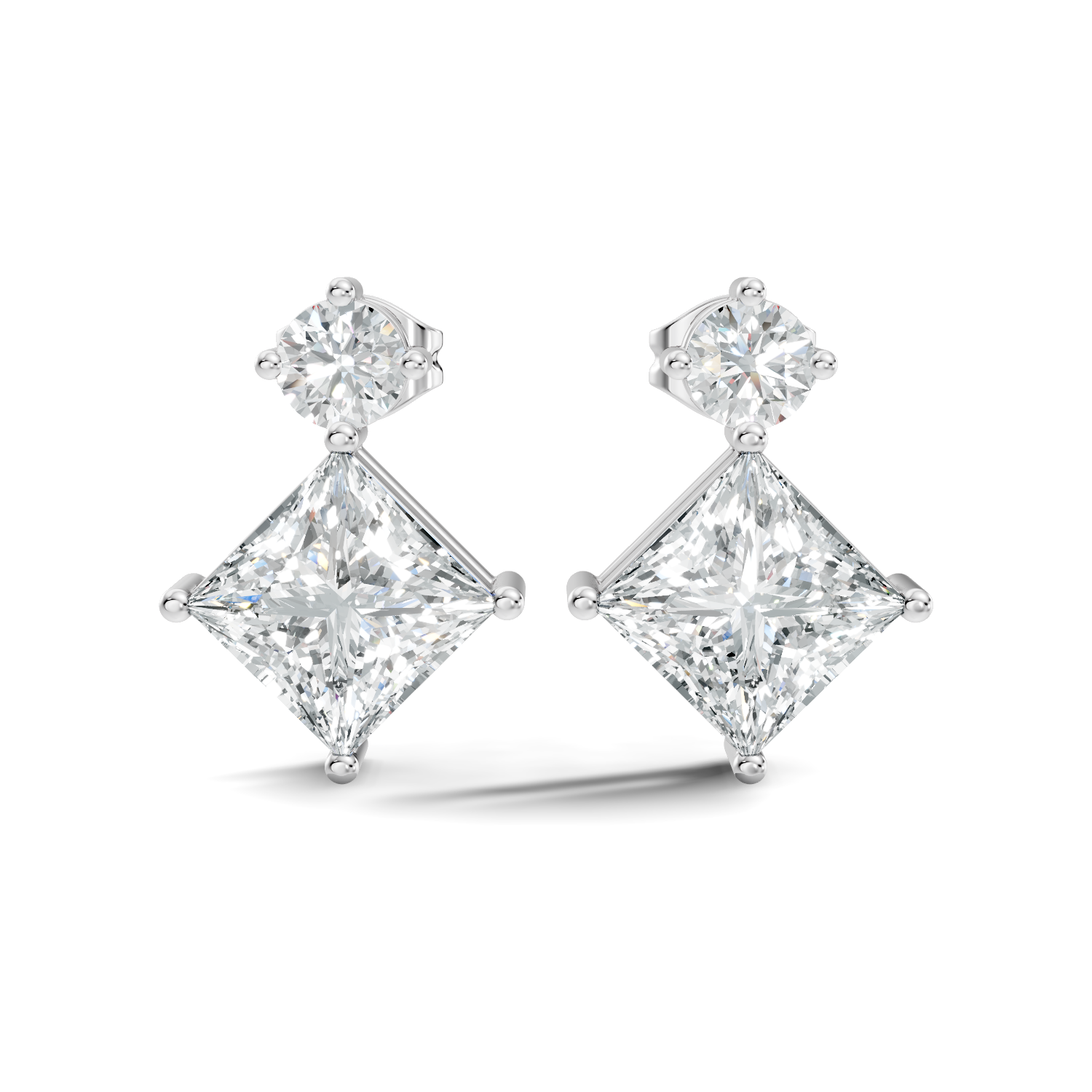 Princess Cut Kite & Round Accent Diamond Stud