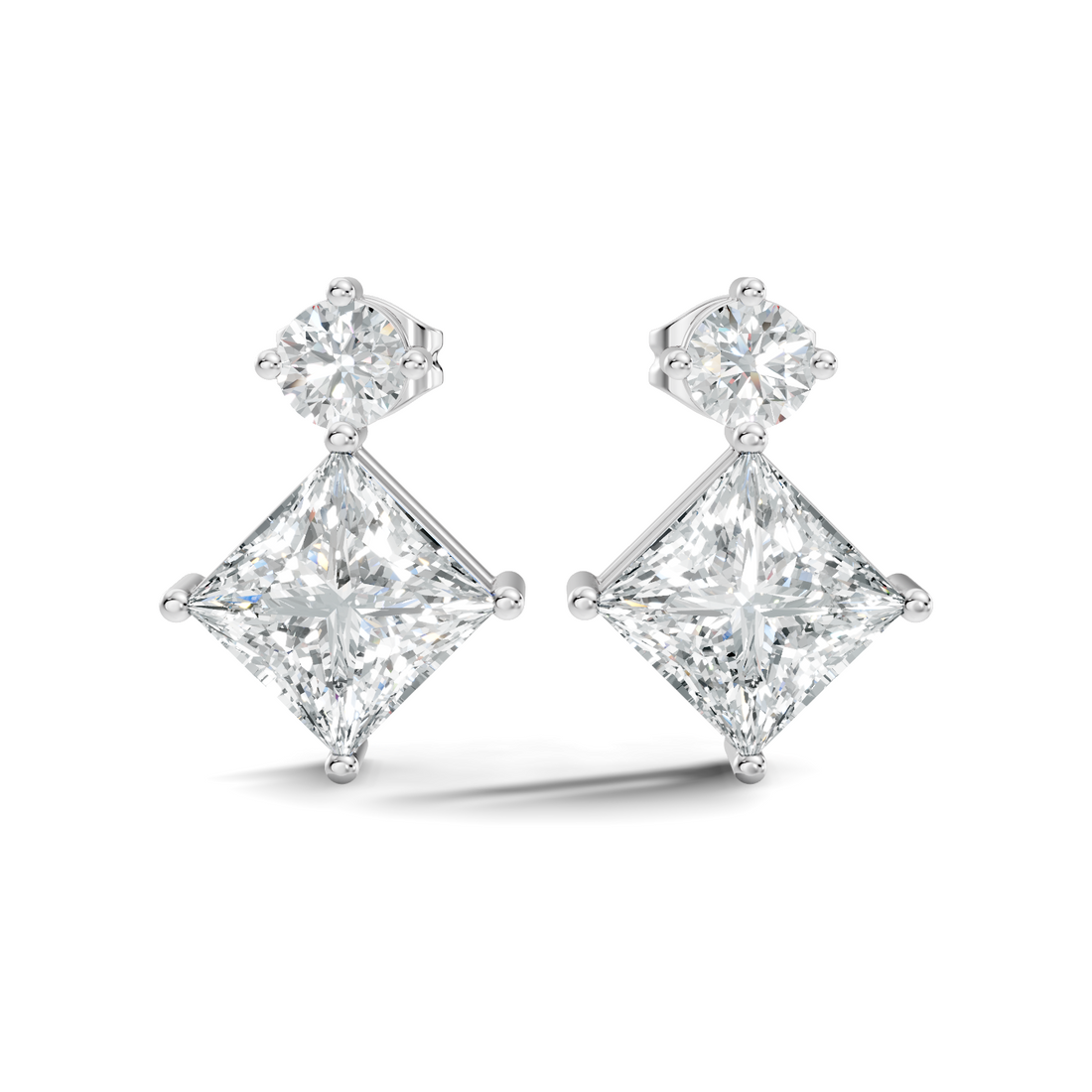 Princess Cut Kite & Round Accent Diamond Stud