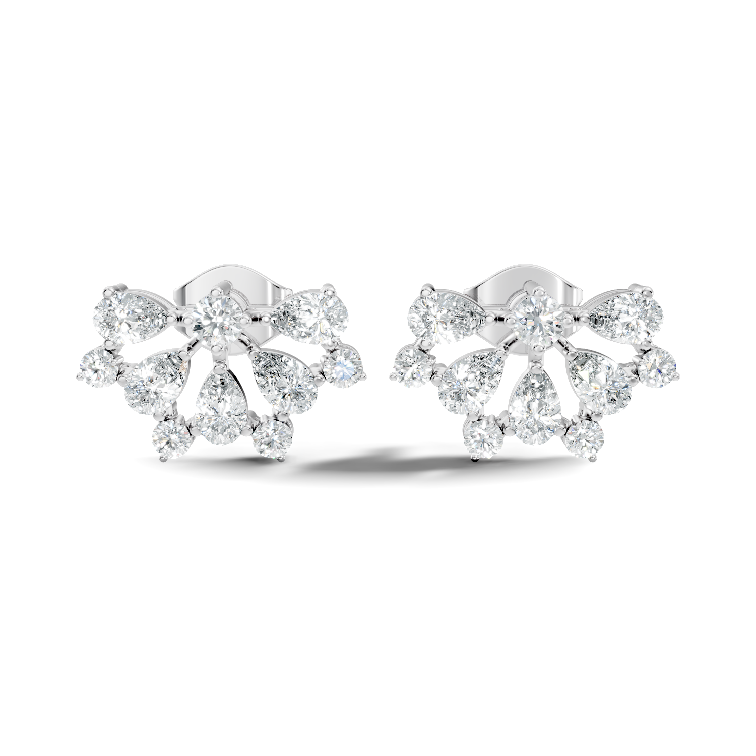 Pear & Round Diamond Fan Arc Cluster Stud