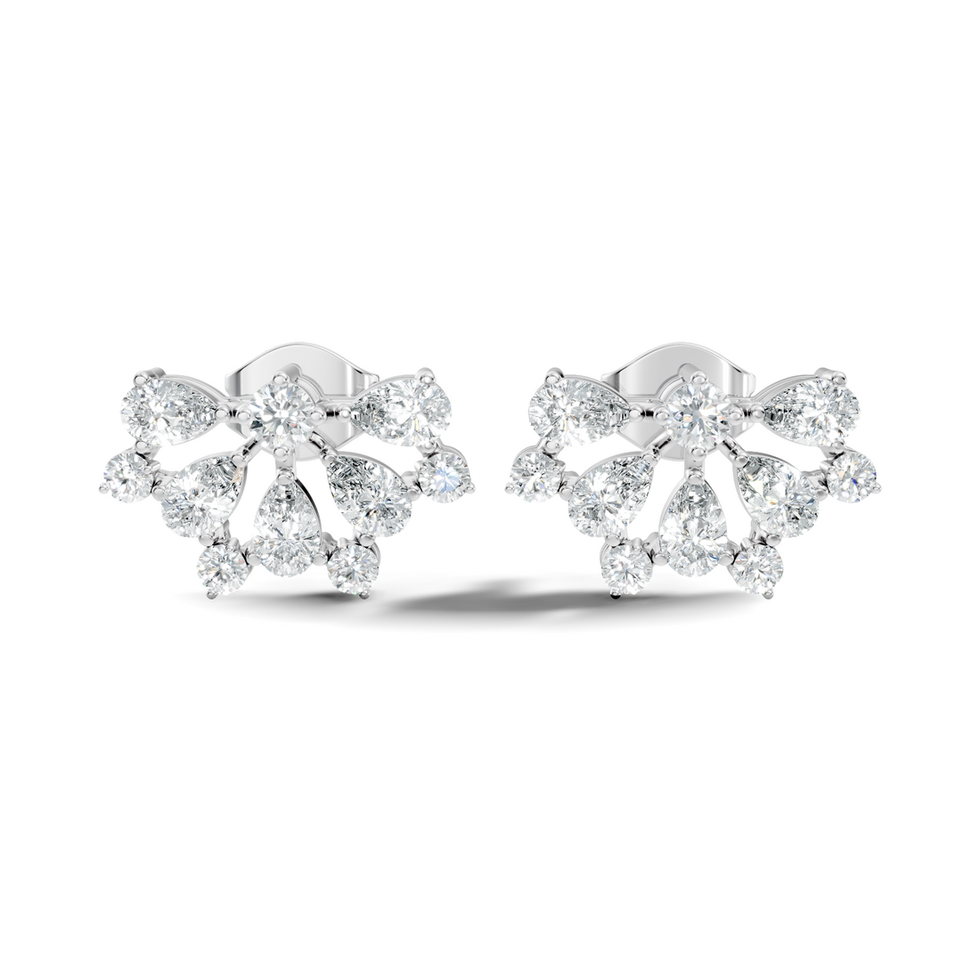 Pear & Round Diamond Fan Arc Cluster Stud