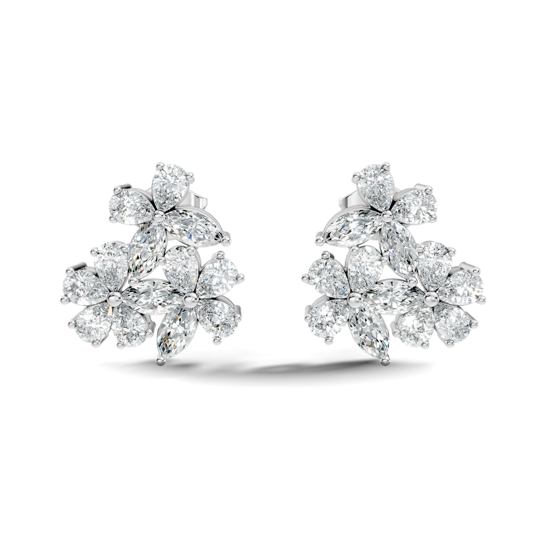 Pear & Marquise Cut Floral Blossom Bouquet Stud