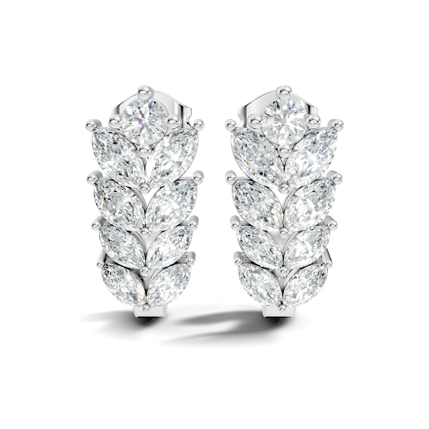 Wheat Laurel Vine Marquise & Round Diamond J-Hoop Earrings