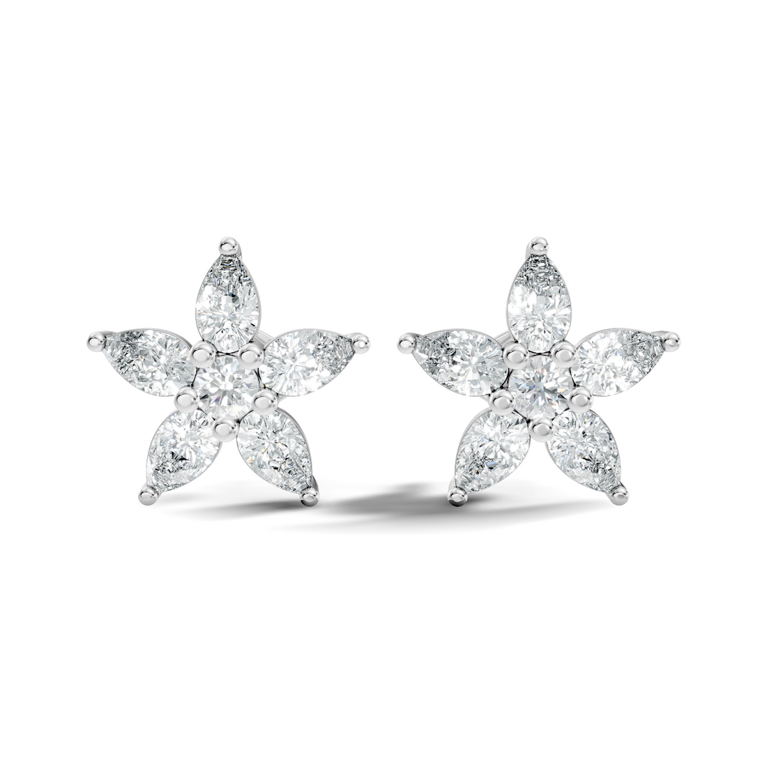 Pear & Round Diamond 5-Point Star Cluster Stud