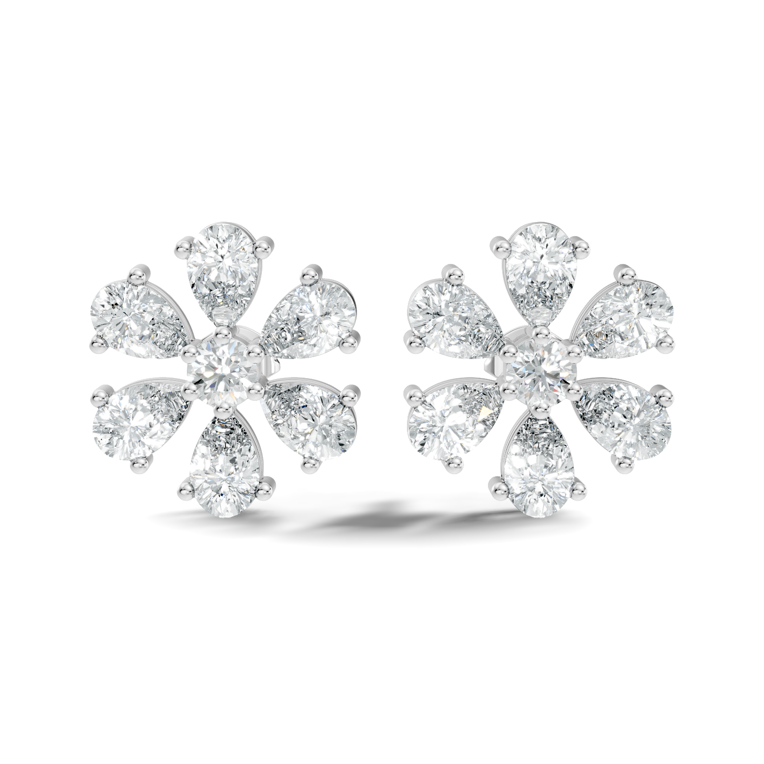 Pear & Round Diamond Floral Blossom Cluster Stud