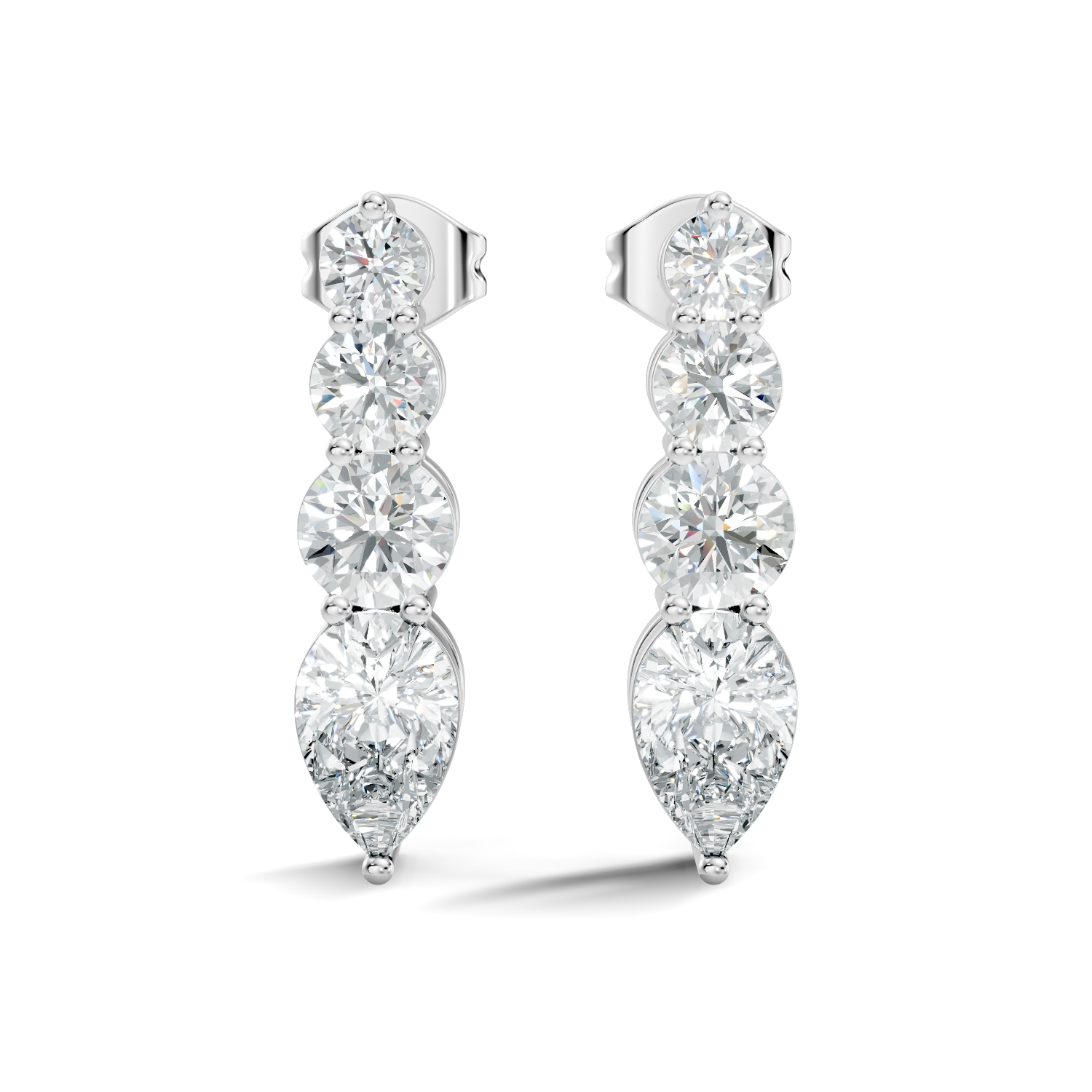 Graduated Round & Pear Cut Diamond Linear Drop Earrings