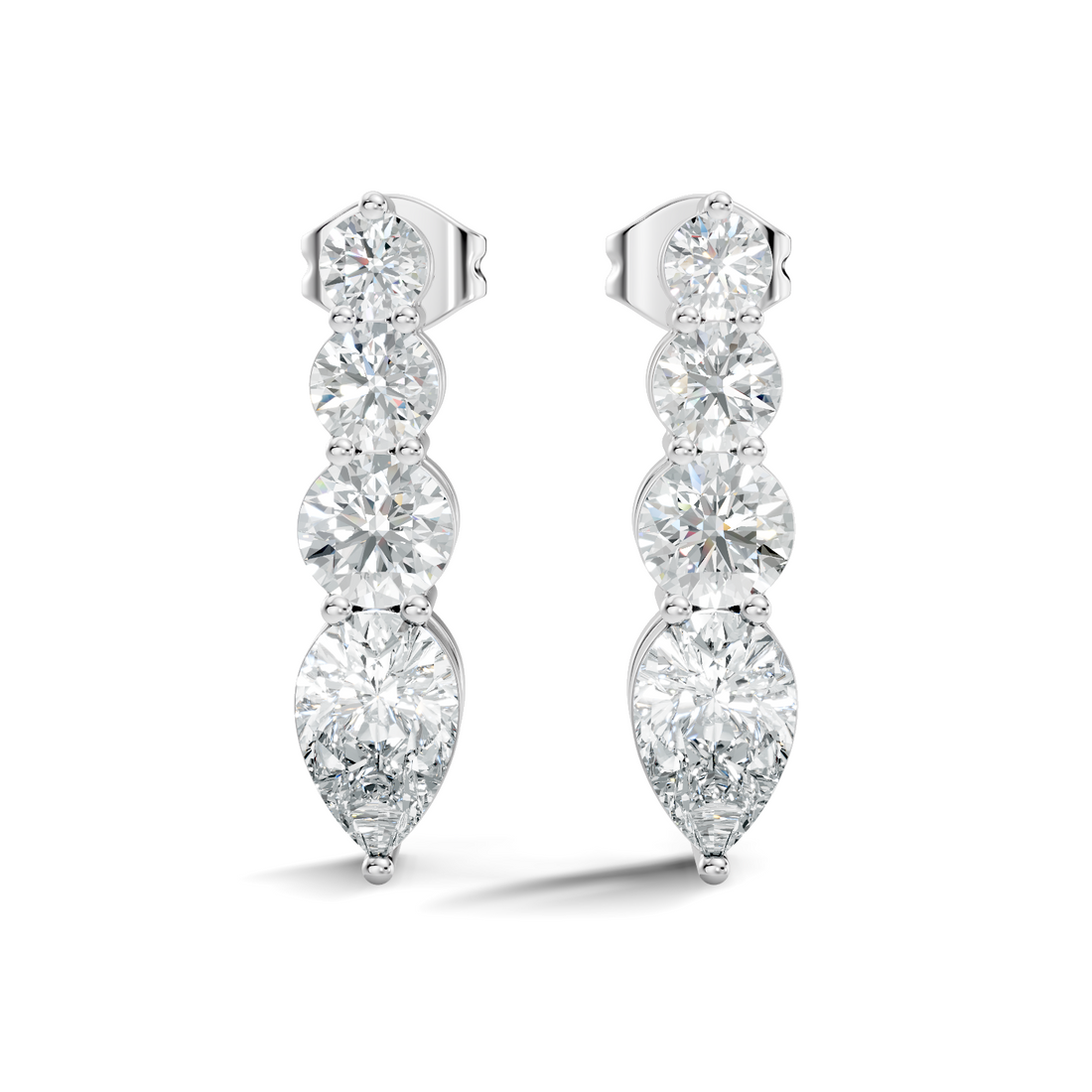 Graduated Round & Pear Cut Diamond Linear Drop Earrings