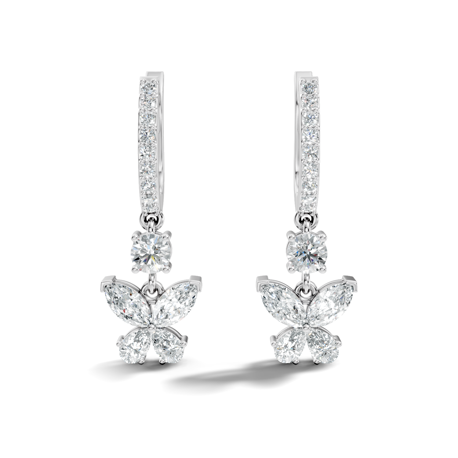 Butterfly Dangle Hoop Diamond Earrings