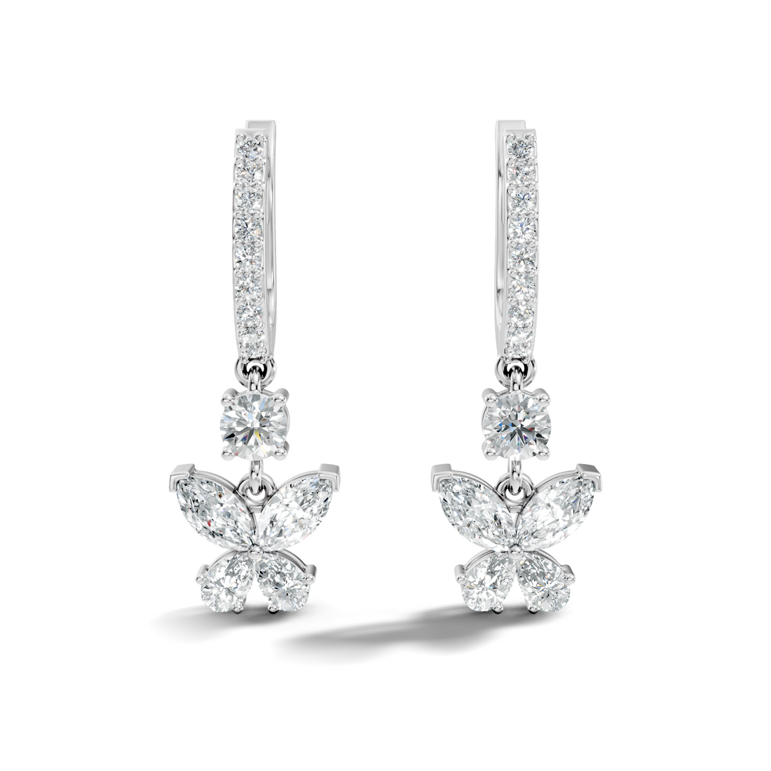 Butterfly Dangle Hoop Diamond Earrings
