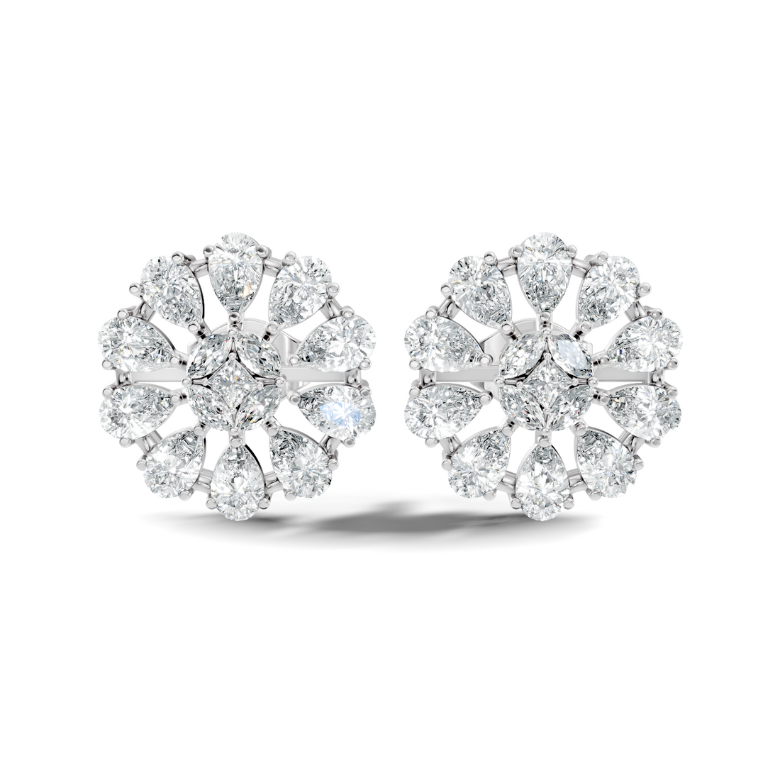 Princess, Marquise & Pear Diamond Sunburst Cluster Stud