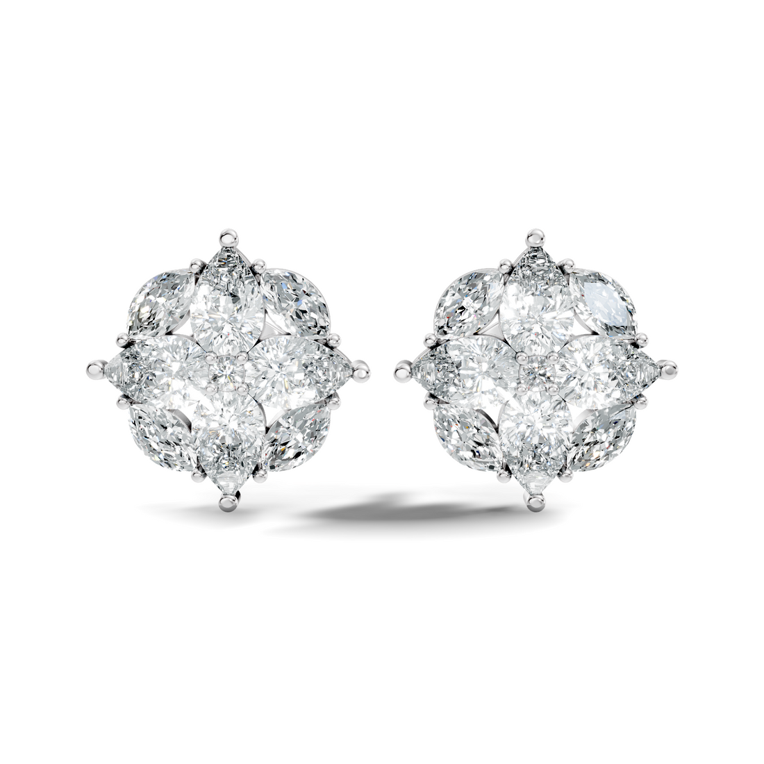 Pear, Marquise & Round Floral Snowflake Diamond Cluster Stud