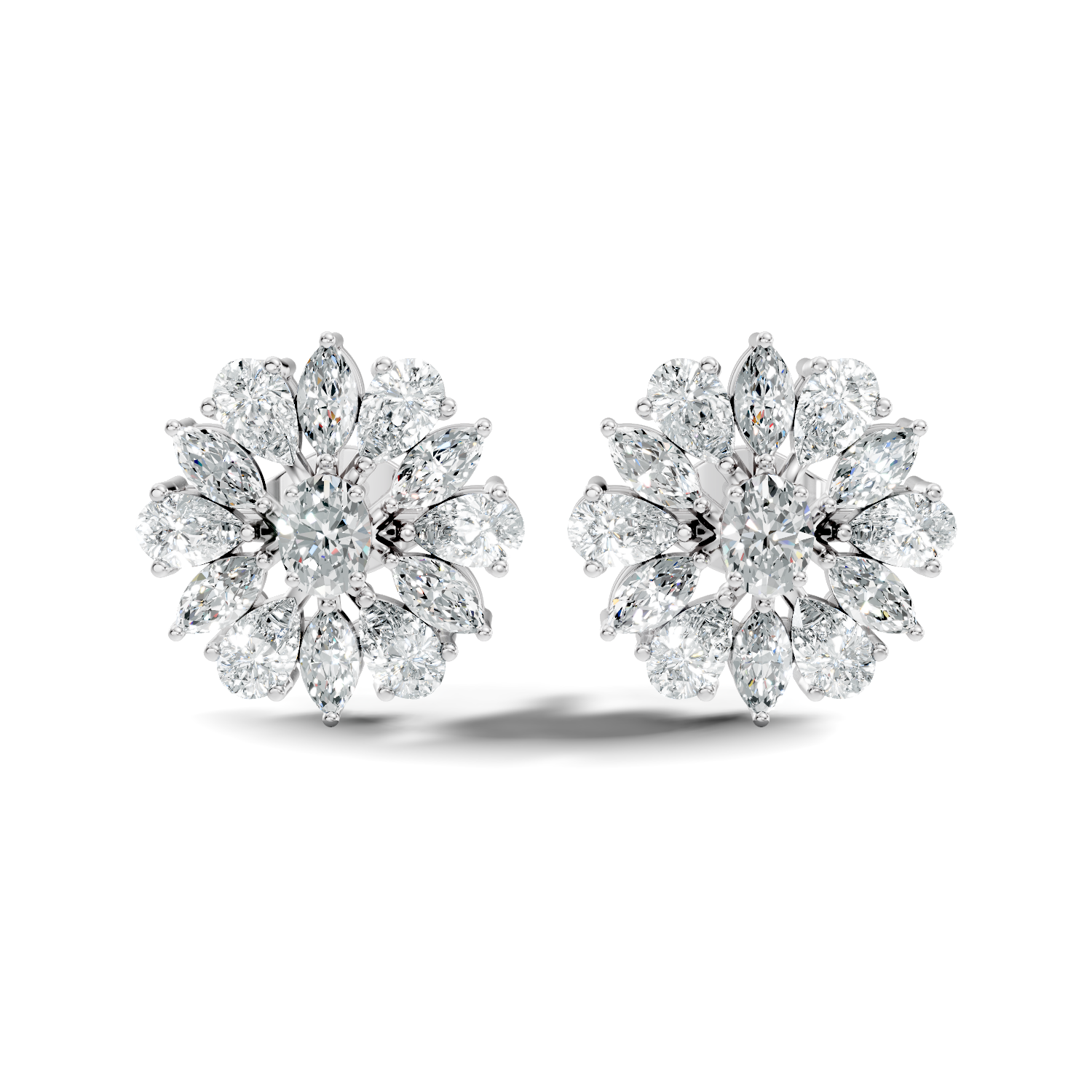 Oval Solitaire & Sunburst Pear Marquise Diamond Stud