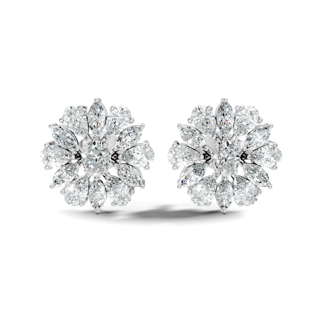 Oval Solitaire & Sunburst Pear Marquise Diamond Stud