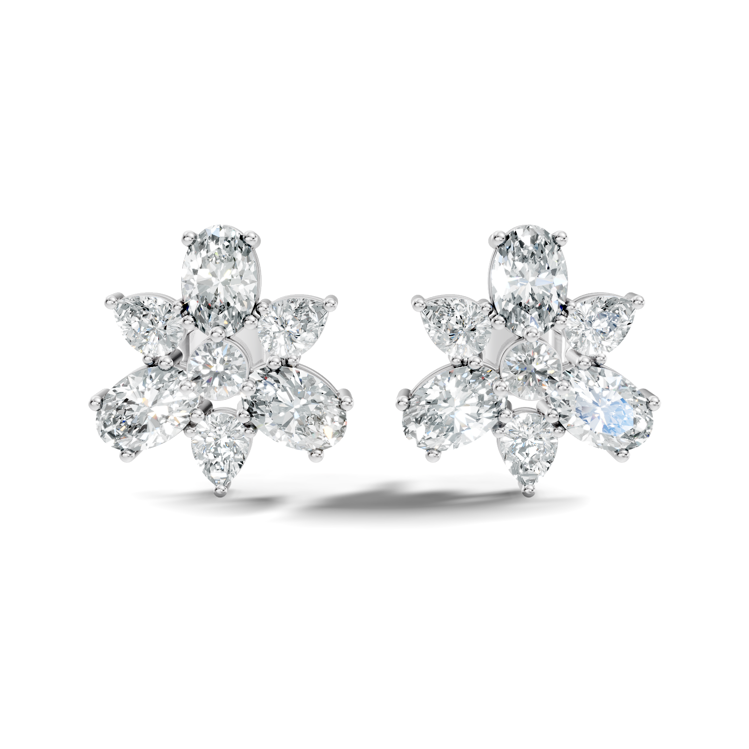 Floral Multi-Shape Diamond Cluster Stud
