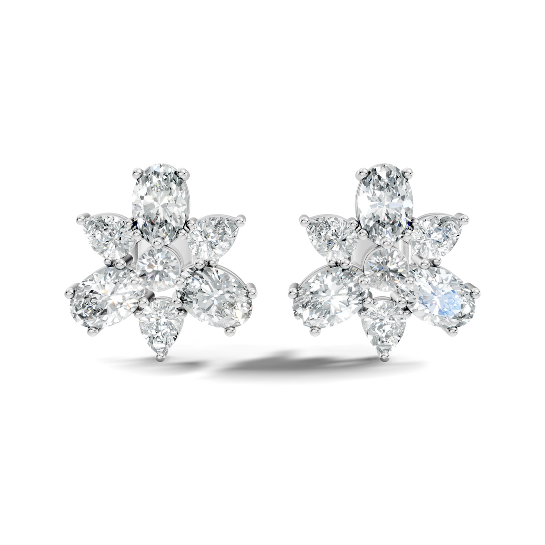 Floral Multi-Shape Diamond Cluster Stud