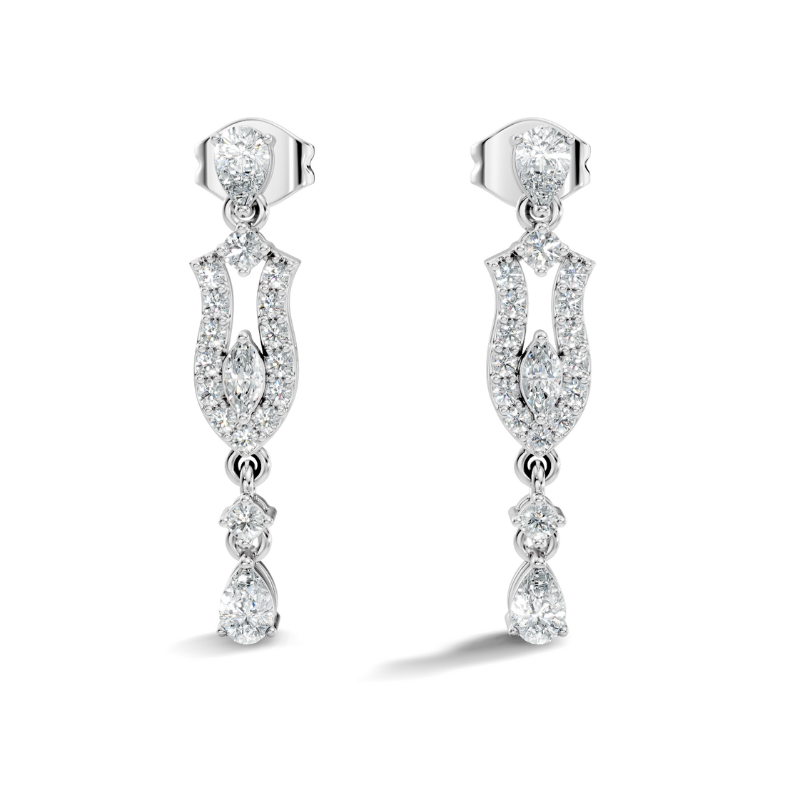 Multi-Shape Pear, Marquise & Round Diamond Art Deco Drop Earrings