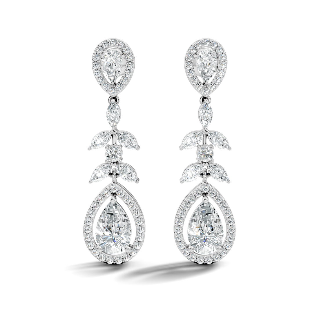 Pear Diamond Vine Drop Earrings