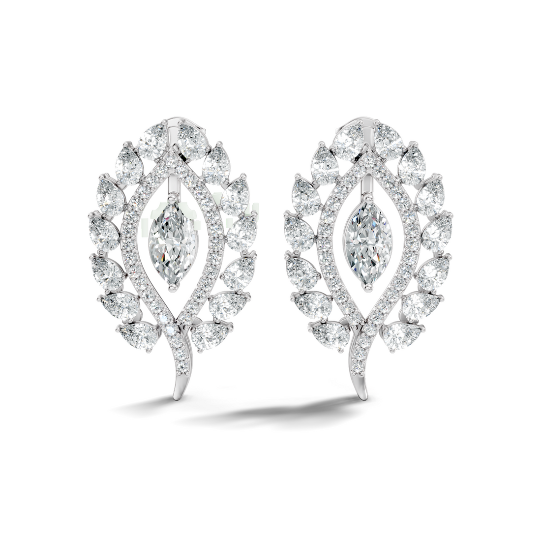 Marquise & Pear Cut Diamond Leaf Openwork Statement Stud