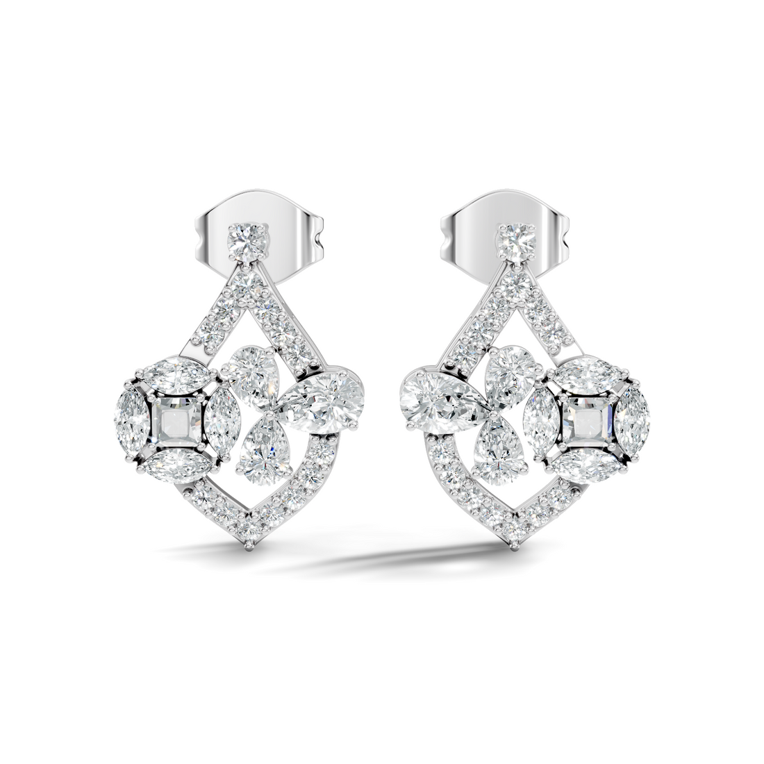 Multi-Shape Diamond Openwork Tear Drop Stud