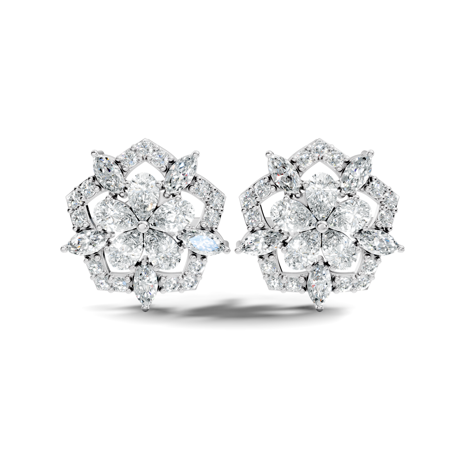 Pear, Marquise & Pave  Diamond Floral Cluster Stud