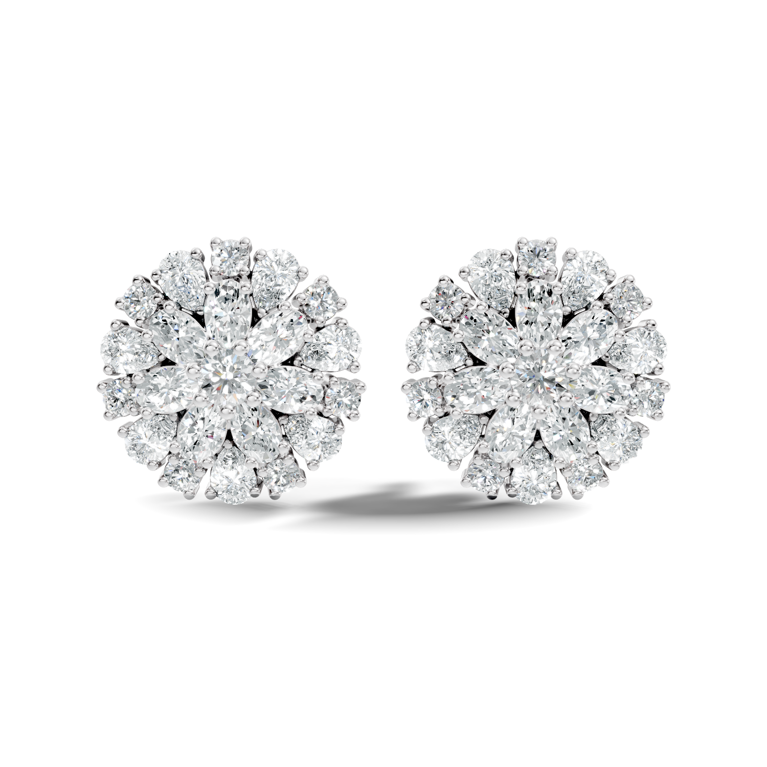 Multi-Shape Diamond Floral Sunburst Cluster Stud