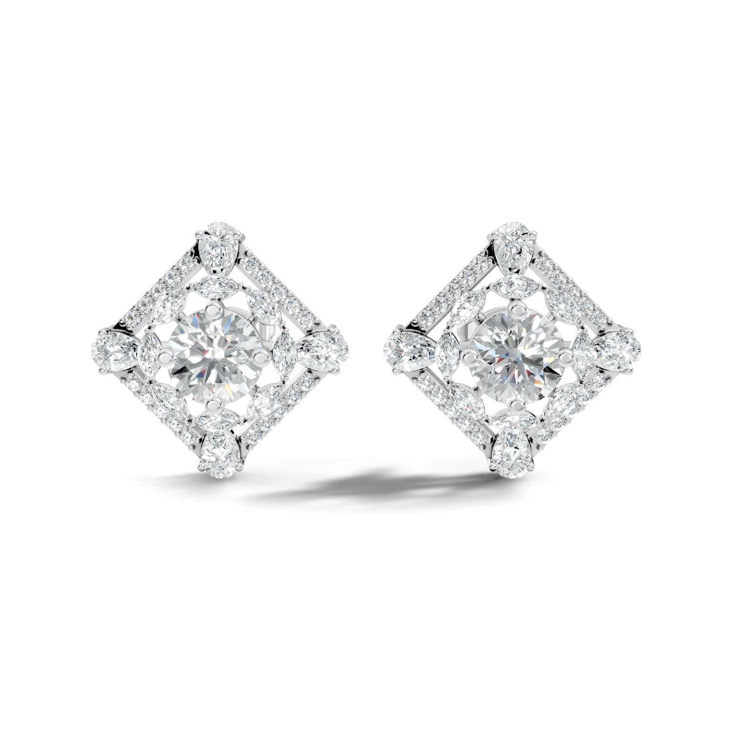 Round Solitaire & Diamond Rhombus Filigree Stud
