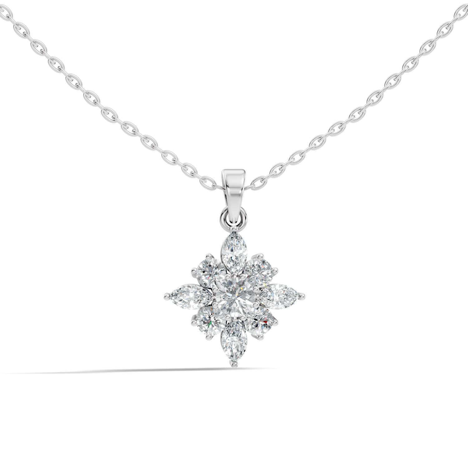 Starburst Marquise & Round Diamond Cluster Pendant