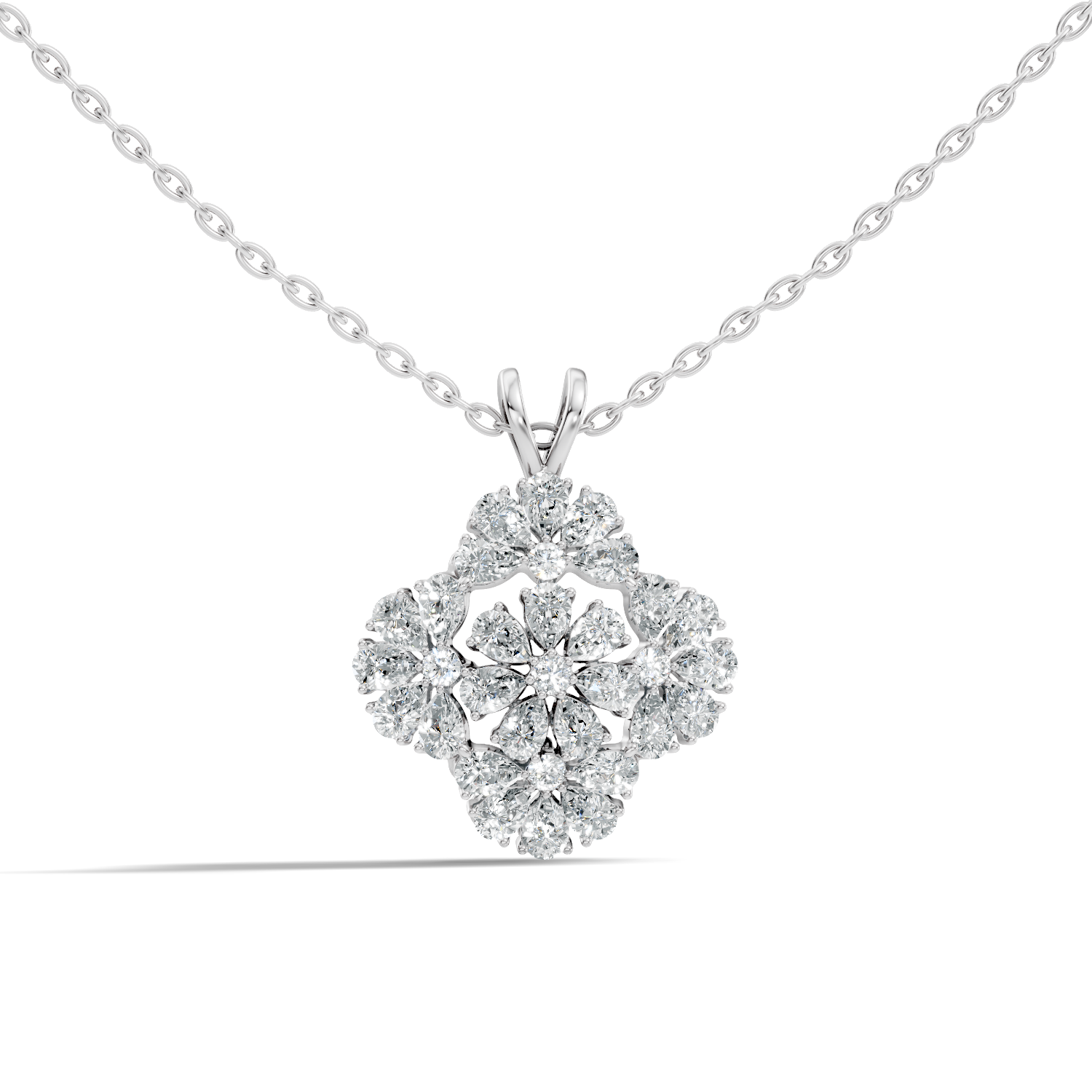 Grand Floral Quatrefoil Pear Diamond Pendant