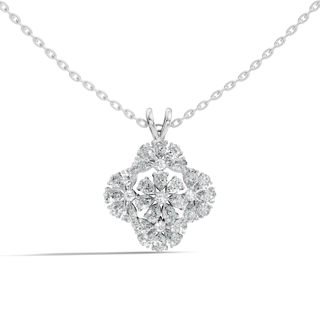 Grand Floral Quatrefoil Pear Diamond Pendant