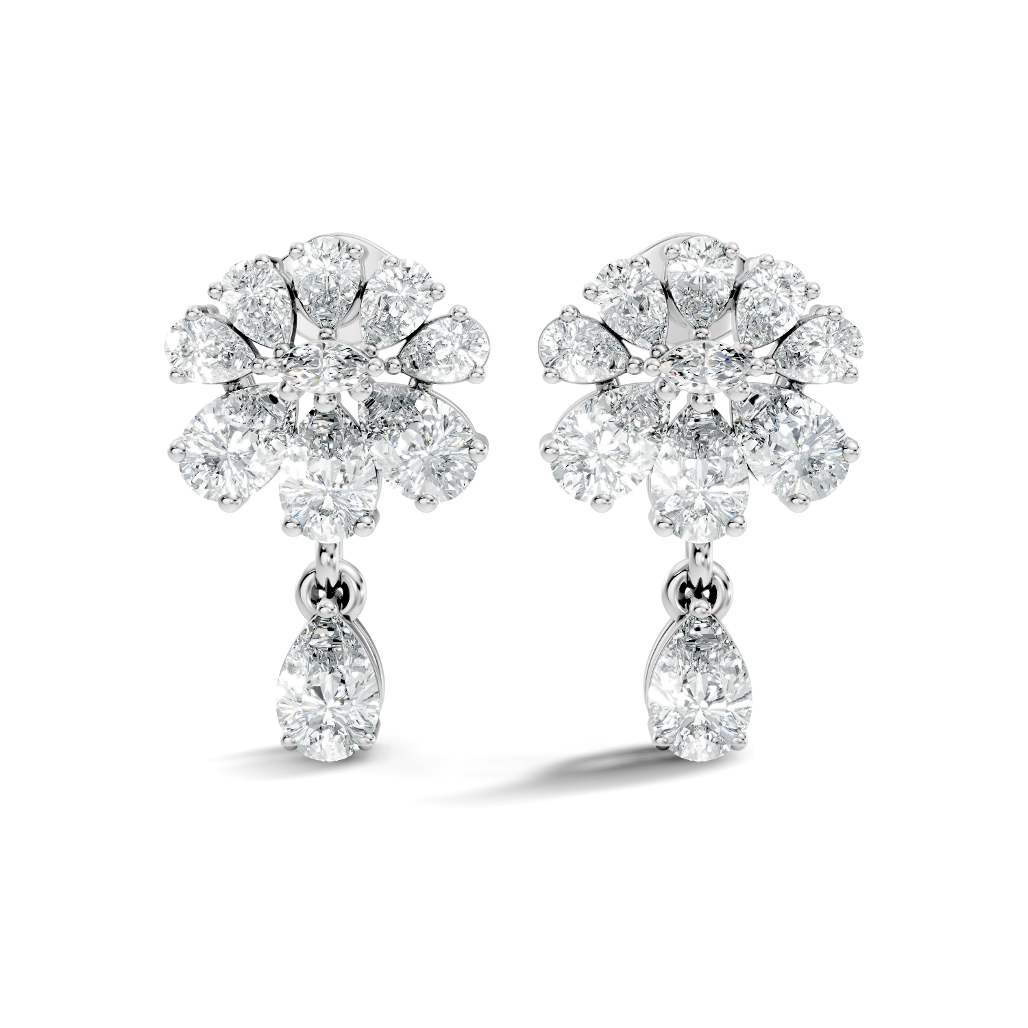 Pear & Marquise Fan Cluster Drop Earrings