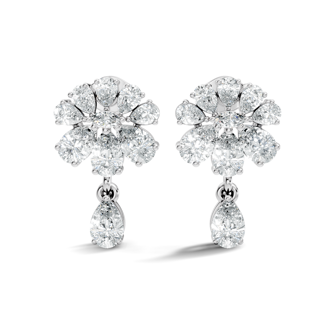 Pear & Marquise Fan Cluster Drop Earrings