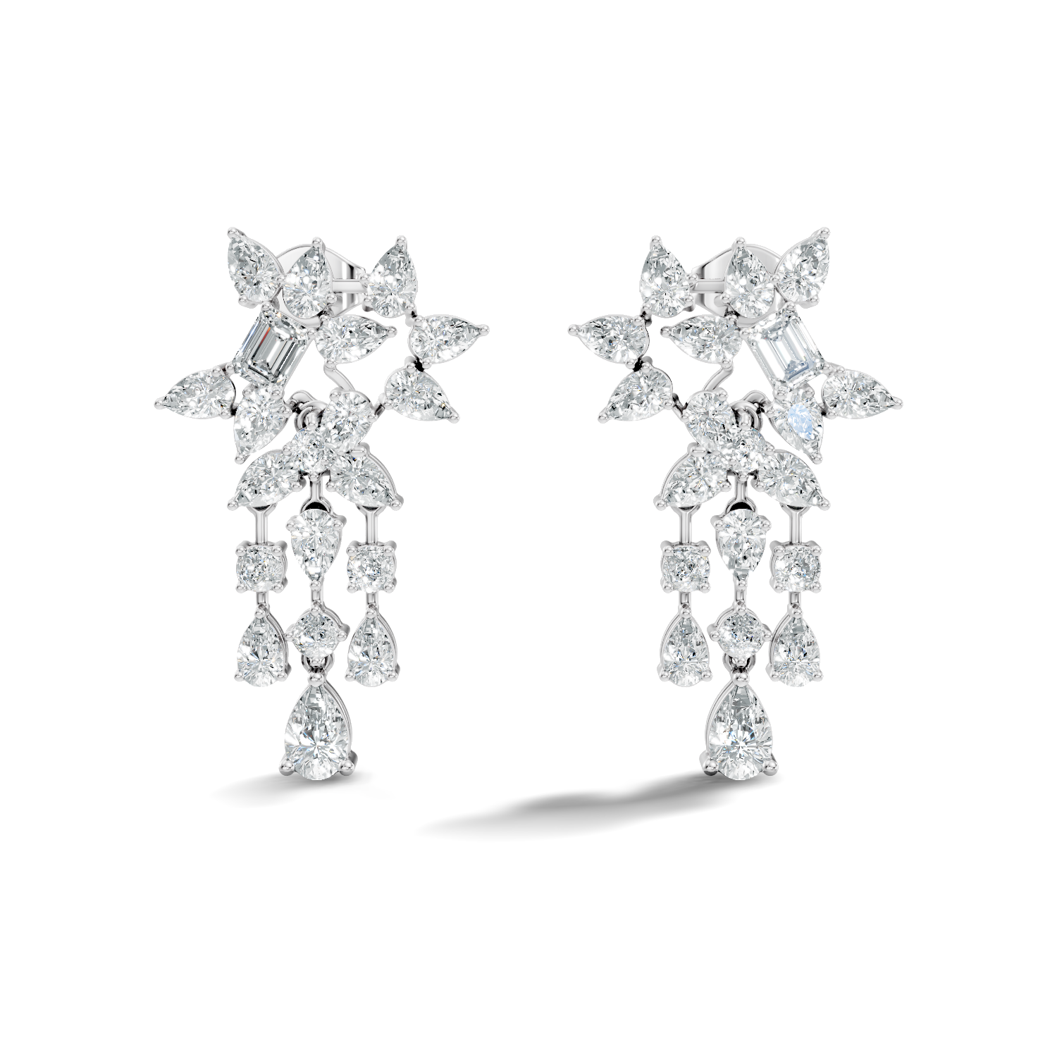 Multi-Cut Floral Cluster Chandelier Drop Earrings