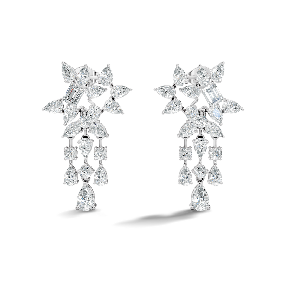 Multi-Cut Floral Cluster Chandelier Drop Earrings