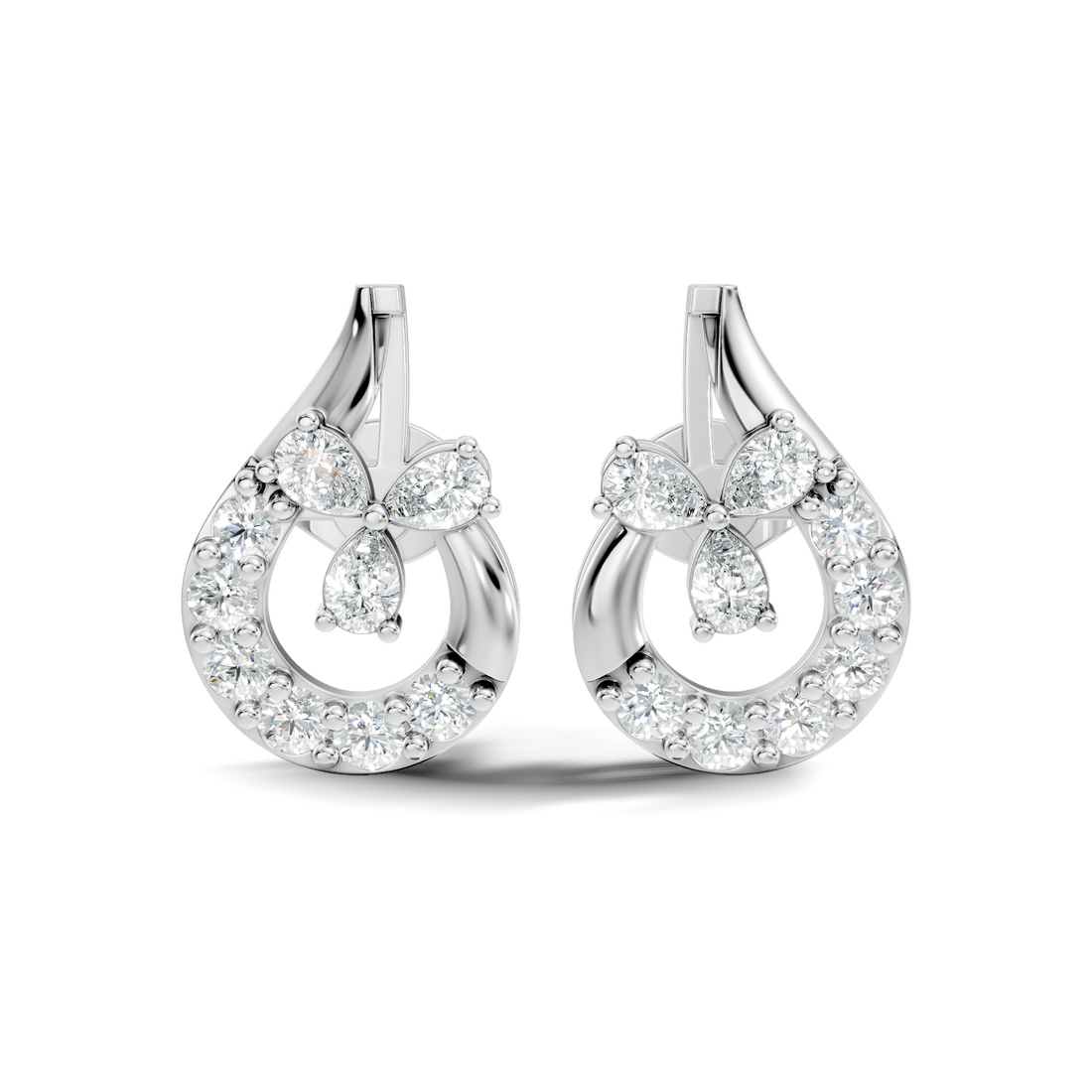 Pear & Round Diamond Teardrop Floral Cluster Stud