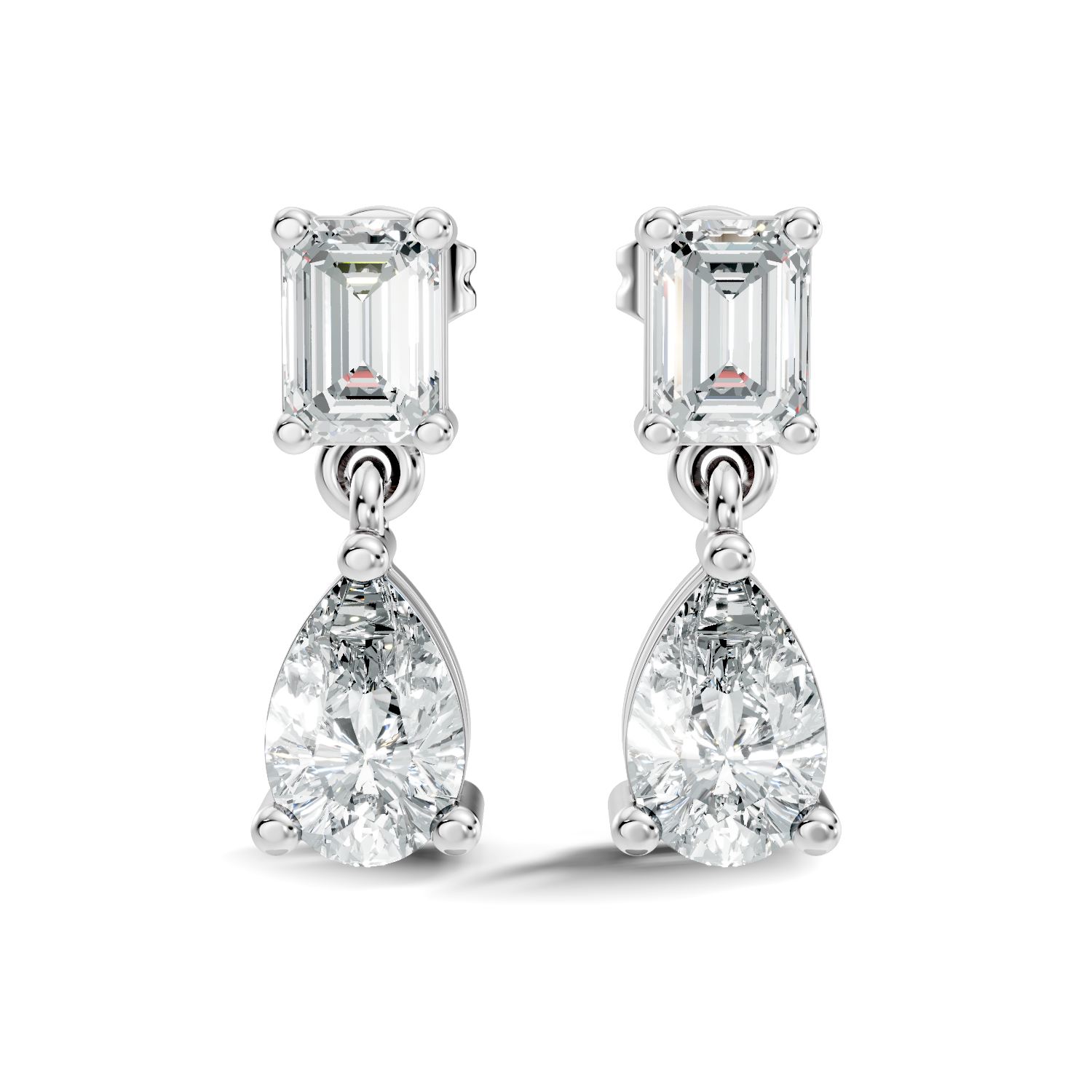 Emerald & Pear Cut Diamond Two-Stone Drop Earrings