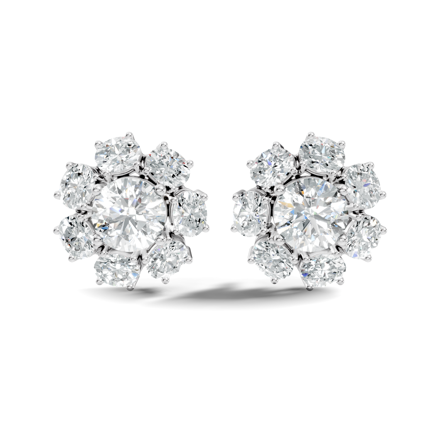 Oval Diamond Floral Cluster Stud Earrings