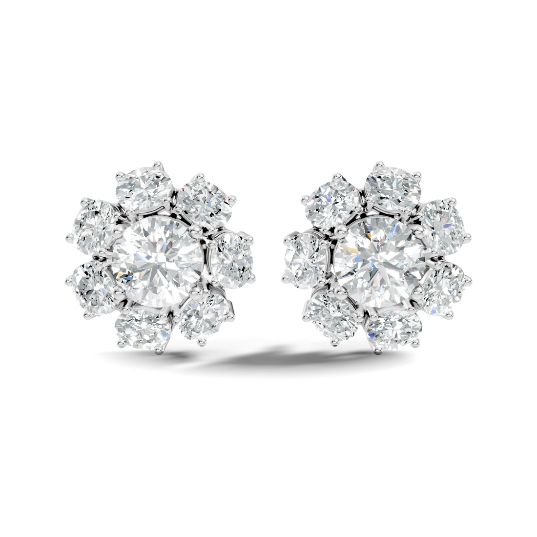 Oval Diamond Floral Cluster Stud Earrings