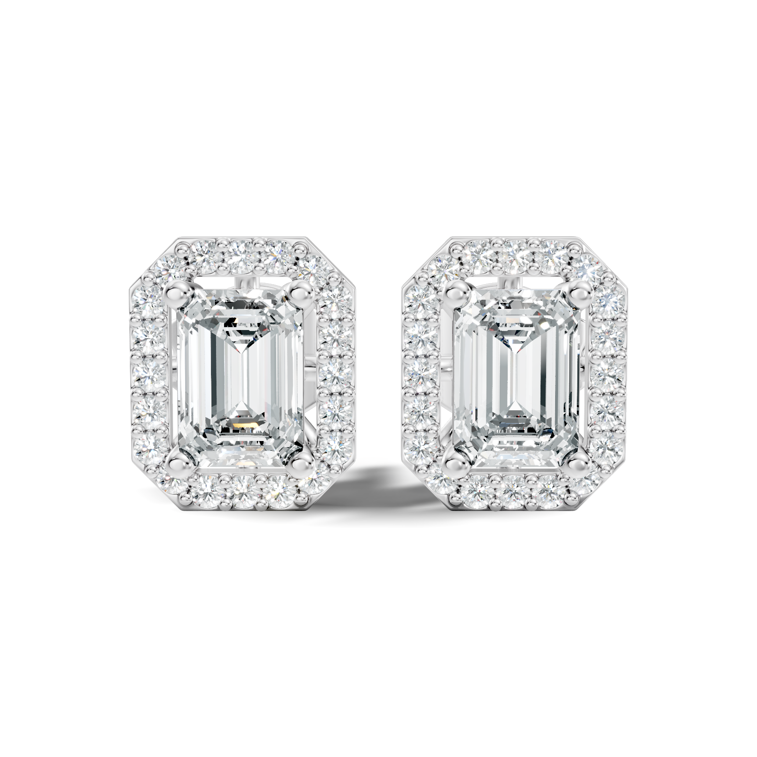 Emerald Cut Solitaire & Diamond Octagon Halo Stud