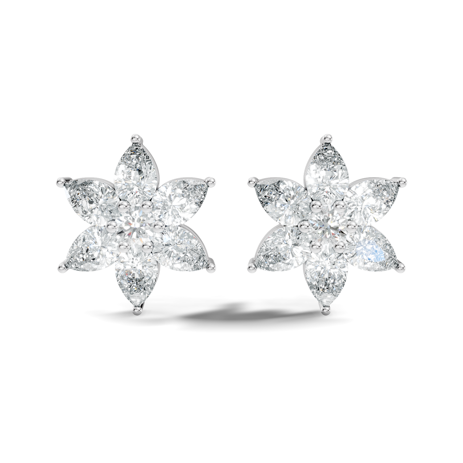Six-Petal Pear Diamond Flower Studs