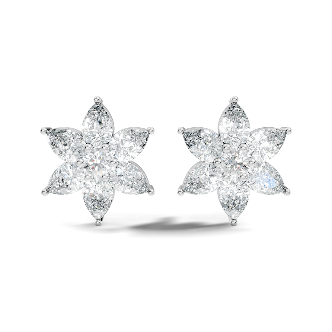 Six-Petal Pear Diamond Flower Studs