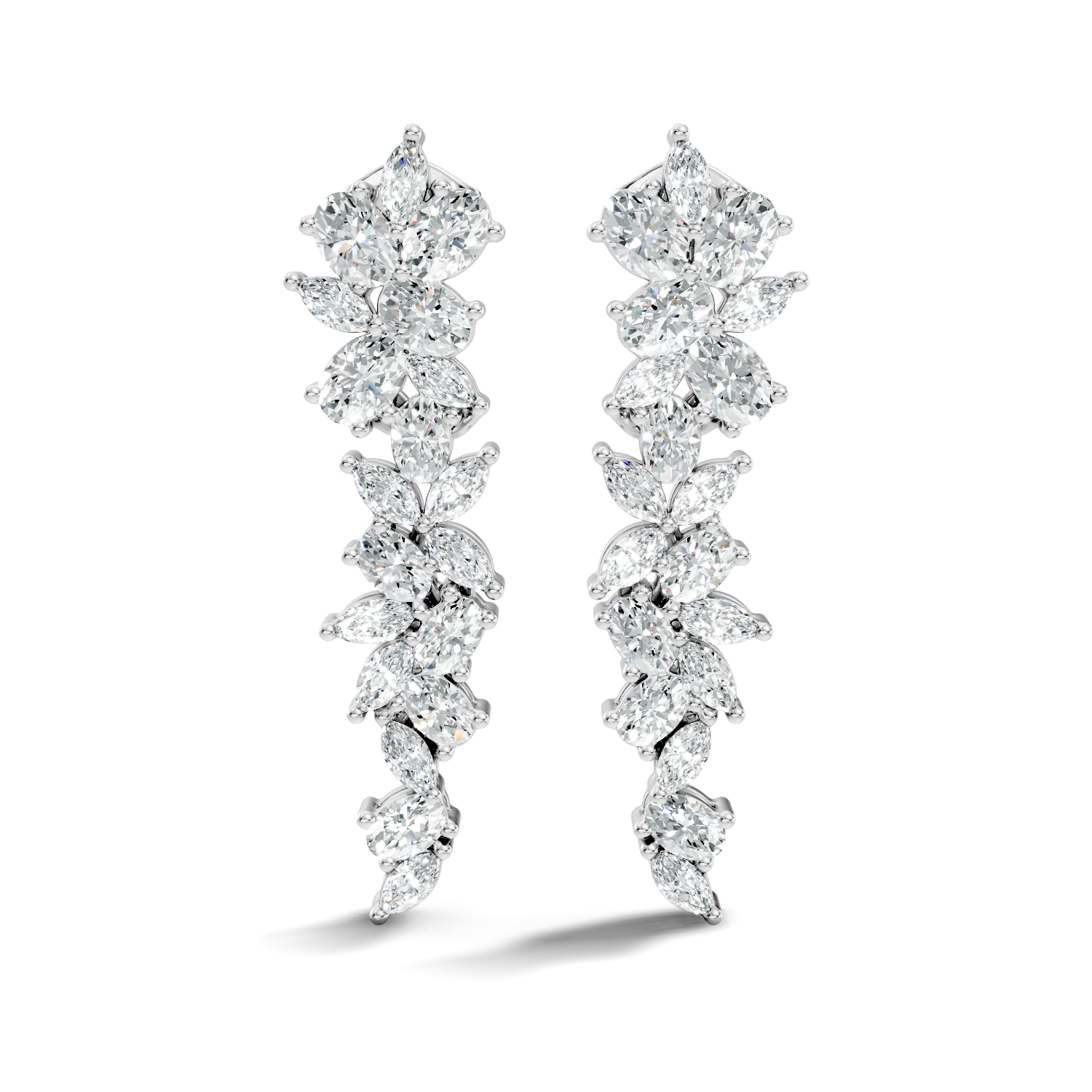 Oval & Marquise Leaf Vine Cascade Diamond Drop Earrings
