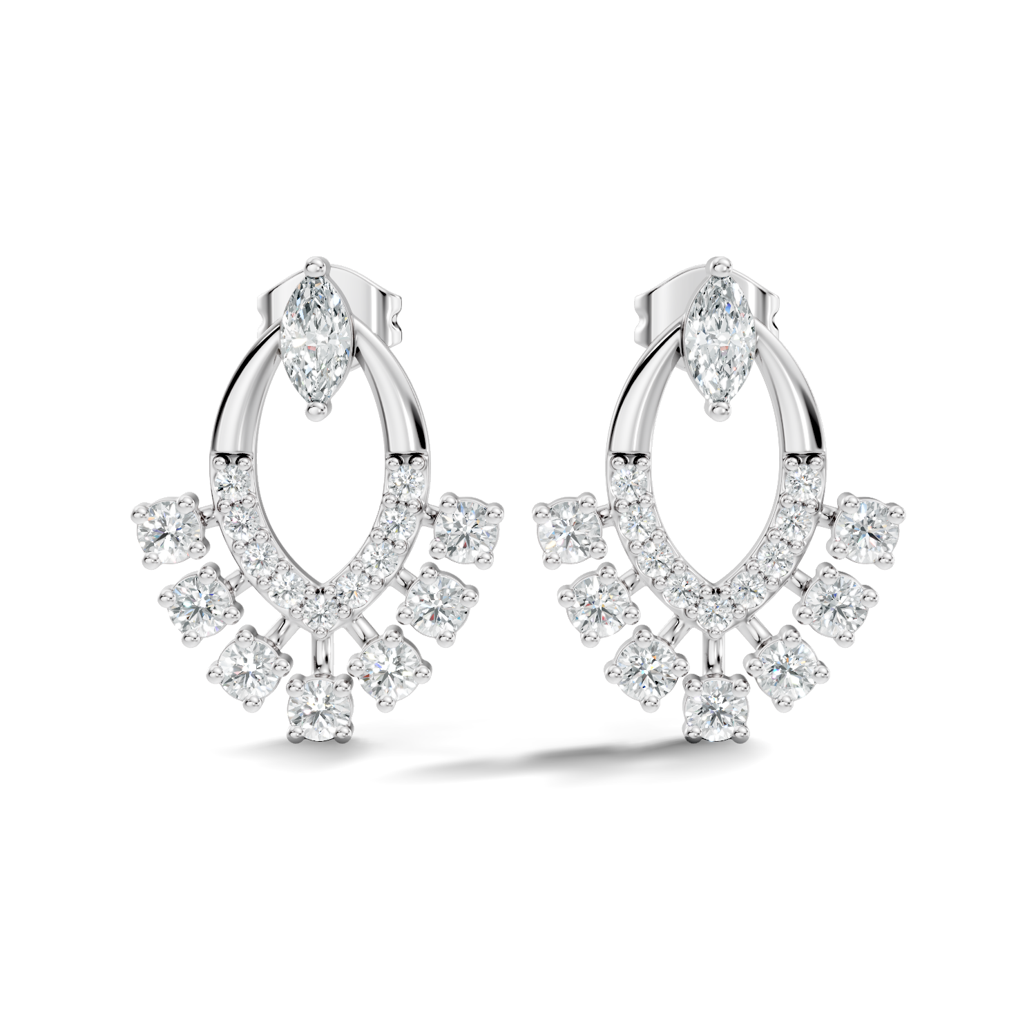 Marquise & Round Diamond Oval Sunburst Fringe Stud