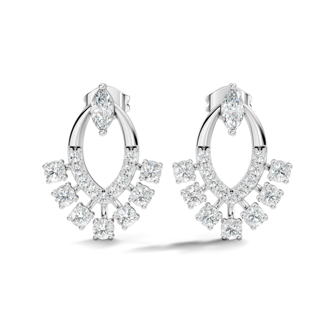 Marquise & Round Diamond Oval Sunburst Fringe Stud