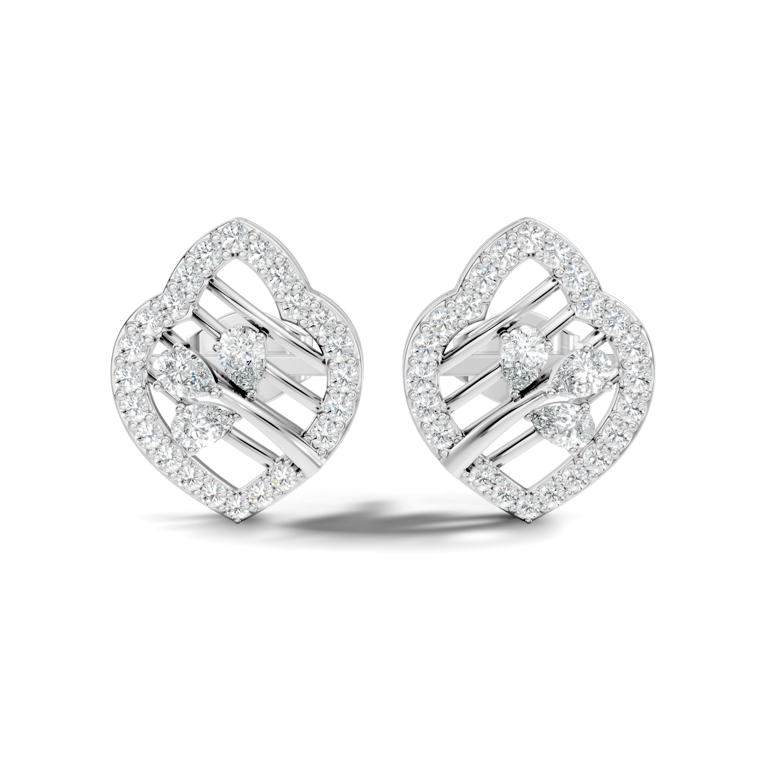 Openwork Leaf Halo Pear & Pave  Diamond Stud