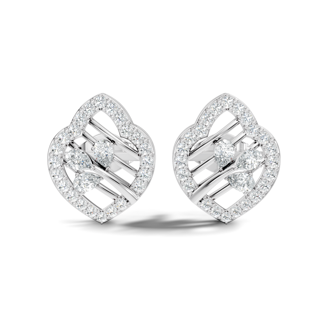 Openwork Leaf Halo Pear & Pave  Diamond Stud
