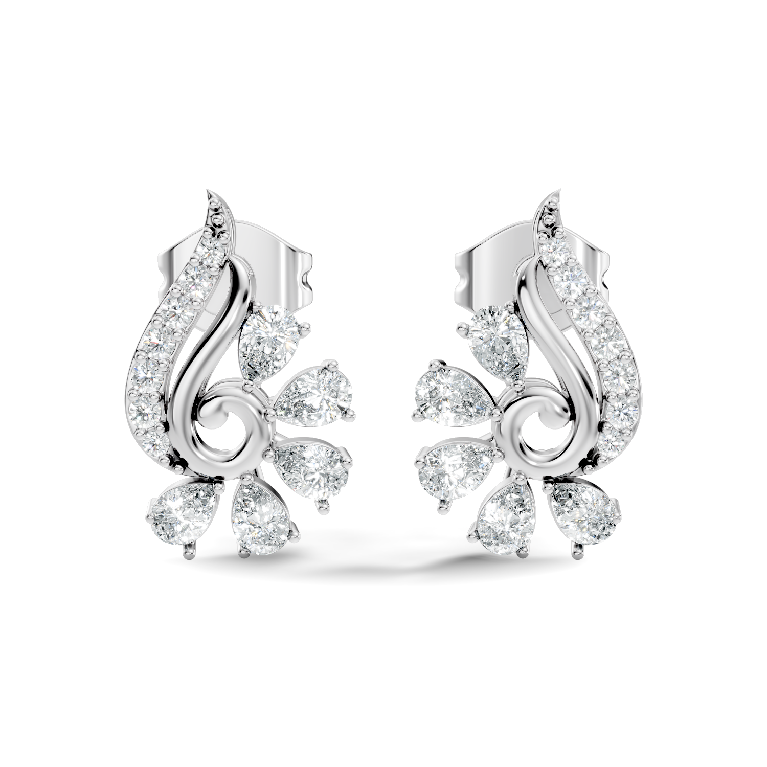 Pear & Round Diamond Paisley Spiral Swirl Stud